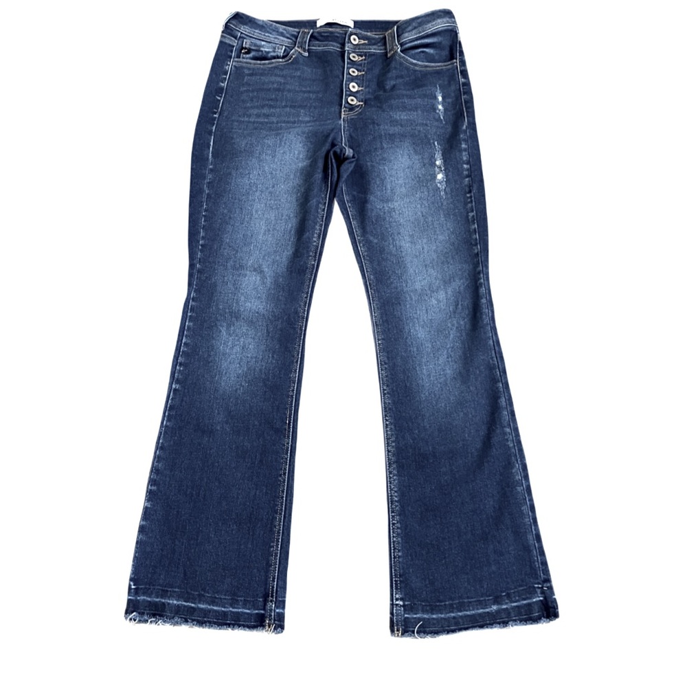 KanCan Jeans, Sz. 10, 5 Button Fly, Raw Edge Hem, Boot Cut, Distressed
